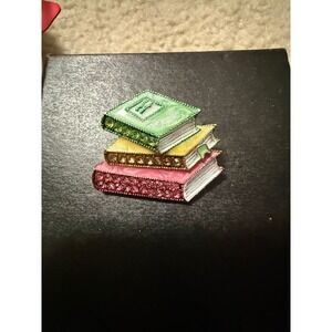 Stack‎ of Books Rhinestone Enamel Pin Brooch Green Yellow Pink